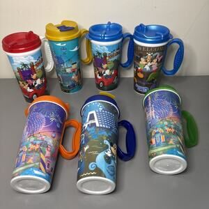 Walt Disney World Parks Rapid Fill Refillable Drink Mug Cup Lot of 7 w/ Lids